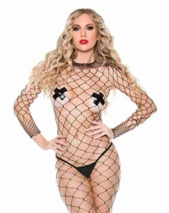 ML-1038, Fence Net Long Sleeve Body Stocking By Music Legs
