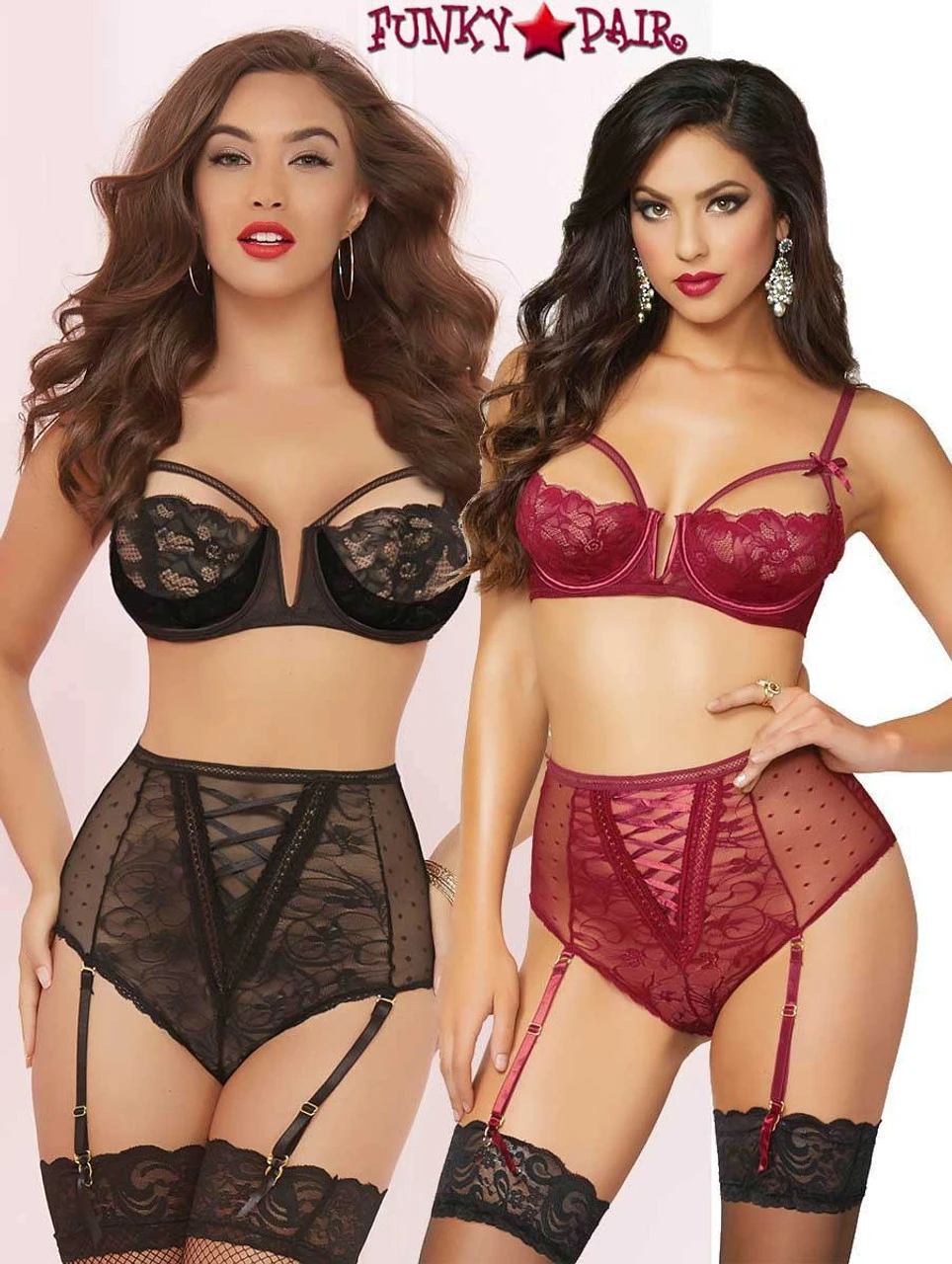 STM-10619, Galloon Lace, Dot Mesh Bra Set 3 STM-10619, Galloon Lace, Dot Mesh Bra Set