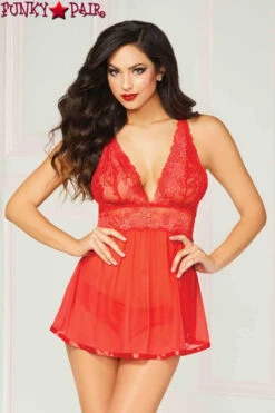STM-10672, Floral Galloon Lace Babydoll Set -Funky Lingerie Outlet 10672 Red F 06933.1511392510.1200.1200 91486.1669061925