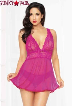 STM-10672, Floral Galloon Lace Babydoll Set -Funky Lingerie Outlet 10672 fuchsia 85521.1669061925