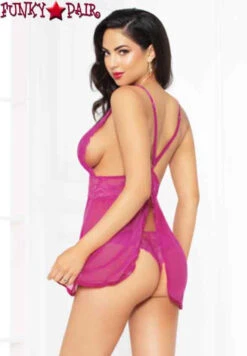 STM-10672, Floral Galloon Lace Babydoll Set -Funky Lingerie Outlet 10672 fuchsia back 63367.1669061925