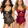 STM-10692, 2pc Floral Galloon And Geo Lace Teddy -Funky Lingerie Outlet 10692 84543.1667243464