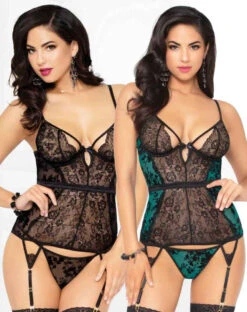 STM-10925, Mesh And Lace Bustier Set | Seven 'til Midnight