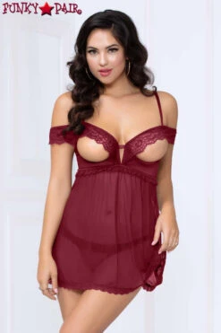 STM-10972, Open Cup Babydoll Set -Funky Lingerie Outlet 10972 WINE F 07498.1669494918