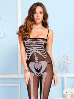 MUSIC LEGS ML-1234, Skeleton Print Crotchless Bodystocking