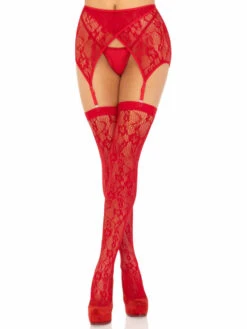 LA1608, Lace Thigh Highs With Crossover Garterbelts