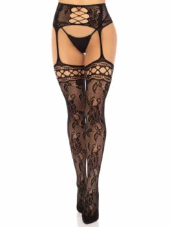 LA1609, French Rose Lace With Attached Garterbelt