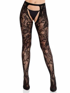 LA1611, Crotchless Rose Lace Tights -Funky Lingerie Outlet 1611 01 001 19340.1752796353