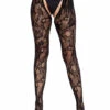 LA1611, Crotchless Rose Lace Tights -Funky Lingerie Outlet 1611 03 001 28511.1752796336