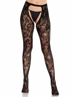 LA1611, Crotchless Rose Lace Tights