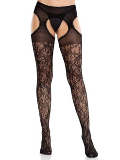 LA1613, Floral Lace Suspender Pantyhose