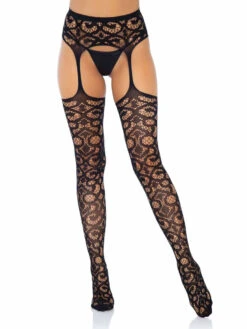 LA-1780, Scoll Lace Stockings With Garter Belt By Leg Avenue