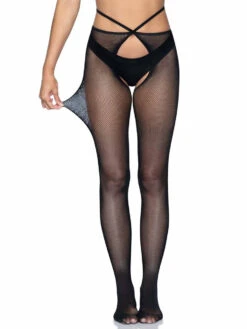 LA-1951, Micro Net Strappy Waist Tights By Leg Avenue