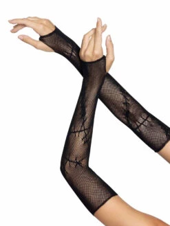 LA2676, Stitched Up Fishnet Arm Warmers By Leg Avenue