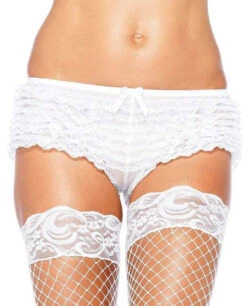 LA-2985, Rave Micromesh Lace Ruffle Tanga Shorts -Funky Lingerie Outlet 2985 white 80604.1631908324