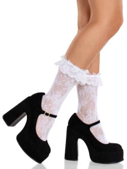LA3002, Floral Lace Ruffle Top Anklets