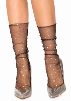 LA-3047, Stars And Moon Sheer Anklet Socks By Leg Avenue