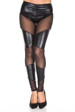 MUSIC LEGS ML-35133, Mesh Inset Wet Look Leggings