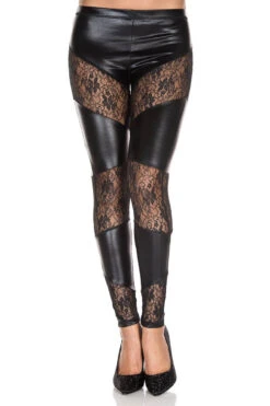 MUSIC LEGS ML-35134, Lace Inset Wet Look Legging