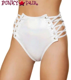 Roma R- 3604, Rave High- Rave Waisted Short With Side Lace -Funky Lingerie Outlet 3604 Wht 14307.1659043548