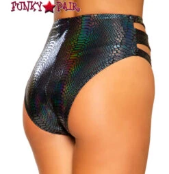 Roma R-3728, SNAKE SKIN CUTOUT HIGH-WAISTED RAVE SHORTS -Funky Lingerie Outlet 3728 Blk Back 38222.1659813227