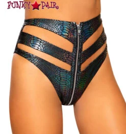 Roma R-3728, SNAKE SKIN CUTOUT HIGH-WAISTED RAVE SHORTS -Funky Lingerie Outlet 3728 Blk 41223.1659813227