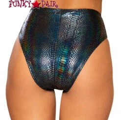 Roma R-3739, SNAKE SKIN HIGH-WAISTED RAVE SHORTS -Funky Lingerie Outlet 3739 Blk Back 53000.1659814815