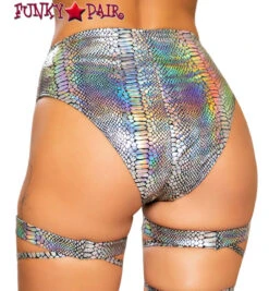 Roma R-3739, SNAKE SKIN HIGH-WAISTED RAVE SHORTS -Funky Lingerie Outlet 3739 Slvr Back 80272.1659814815