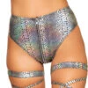 Roma R-3739, SNAKE SKIN HIGH-WAISTED RAVE SHORTS -Funky Lingerie Outlet 3739 Slvr 18871.1659814815