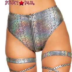 Roma R-3739, SNAKE SKIN HIGH-WAISTED RAVE SHORTS -Funky Lingerie Outlet 3739 Slvr 86930.1659814815