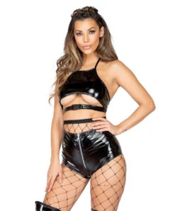 Roma R-3888, LATEX HIGH WAISTED ZIPPER SHORTS -Funky Lingerie Outlet 3887 3888 75678.1655587276