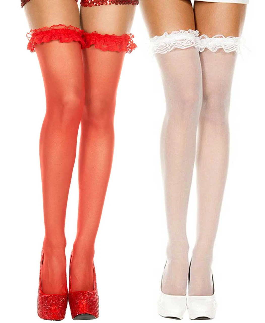 MUSIC LEGS ML-4107, Sheer Stocking With Lace Ruffle Top 3 MUSIC LEGS ML-4107, Sheer Stocking With Lace Ruffle Top
