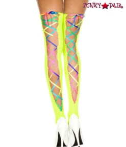 MUSIC LEGS ML-4210, Rainbow Ribbon Lacing Stockings -Funky Lingerie Outlet 4210 ngreenrainbow large 1 06052.1567808308