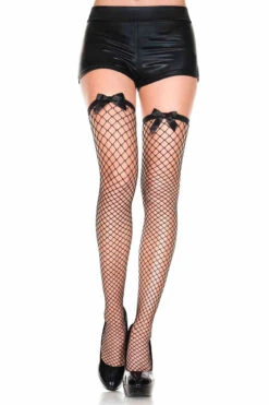ML-4636, Mini Diamond Net Thigh Hi With Bow Accent