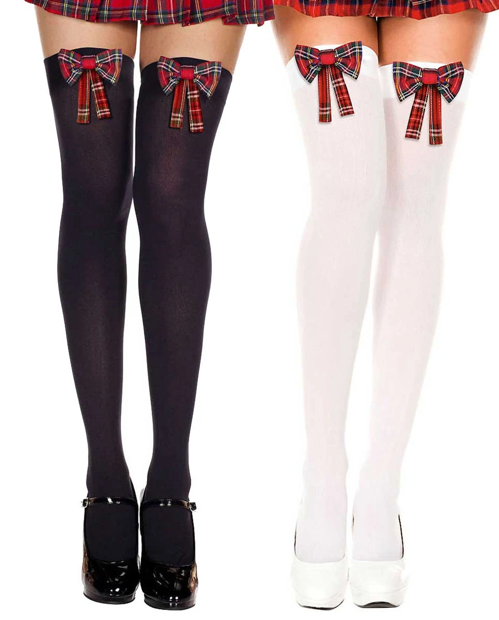 MUSIC LEGS ML-4654, Plaid Bow Stocking 3 MUSIC LEGS ML-4654, Plaid Bow Stocking