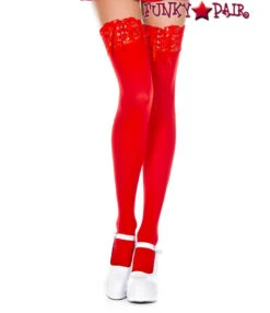 MUSIC LEGS ML-4748, Adjustable Lace Band Stockings -Funky Lingerie Outlet 4748 Red 25498.1568195699