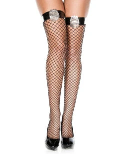 MUSIC LEGS ML-4814, Badge Fishnet Thigh High