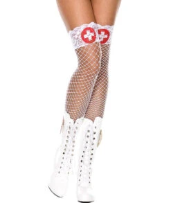 MUSIC LEGS ML-4824, Nurse Cross Print Fishnet Stockings