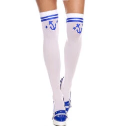 MUSIC LEGS ML-4840, Sailor Anchor Print Thigh High Stockings