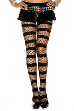 MUSIC LEGS ML-50061, Horizontal Strip Fishnet Pantyhose