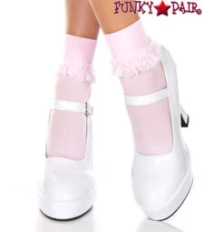MUSIC LEGS ML-513, Opaque Ankle High With Ruffle Trim -Funky Lingerie Outlet 513 Babypink 71899.1567633518