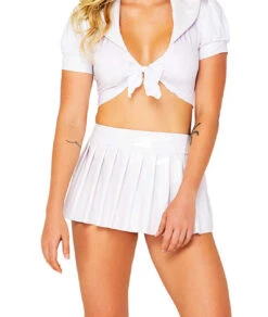 Roma R-5136, Pleated Vinyl Skirt -Only -Funky Lingerie Outlet 5136 Wht 52316.1666105231