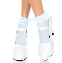 MUSIC LEGS ML-527, Opaque Anklet With Ruffled Lace -Funky Lingerie Outlet 527 Babyblue 53891.1567379669