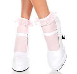 MUSIC LEGS ML-527, Opaque Anklet With Ruffled Lace -Funky Lingerie Outlet 527 Babypink 78751.1567379681