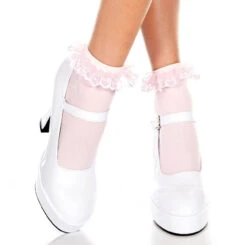 MUSIC LEGS ML-527, Opaque Anklet With Ruffled Lace -Funky Lingerie Outlet 527 pink 82807.1567379644