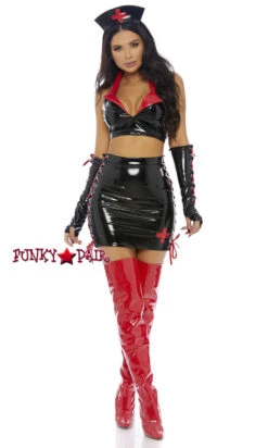 Hot Vinyl Nurse Costume | ForPlay FP-558784 -Funky Lingerie Outlet 558784 black alt3 lg 73096.1536027263