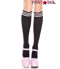 MUSIC LEGS ML-5736, Striped Top Knee High -Funky Lingerie Outlet 5736 BlackBabypink 41446.1569875997