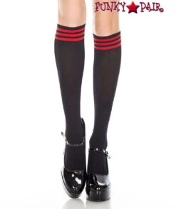 MUSIC LEGS ML-5736, Striped Top Knee High -Funky Lingerie Outlet 5736 BlackRed 05262.1569875997