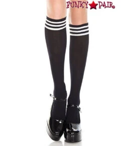 MUSIC LEGS ML-5736, Striped Top Knee High -Funky Lingerie Outlet 5736 BlackWhite 70830.1569875997