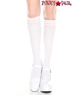 MUSIC LEGS ML-5736, Striped Top Knee High -Funky Lingerie Outlet 5736 WhiteBabypink 28613.1569875997